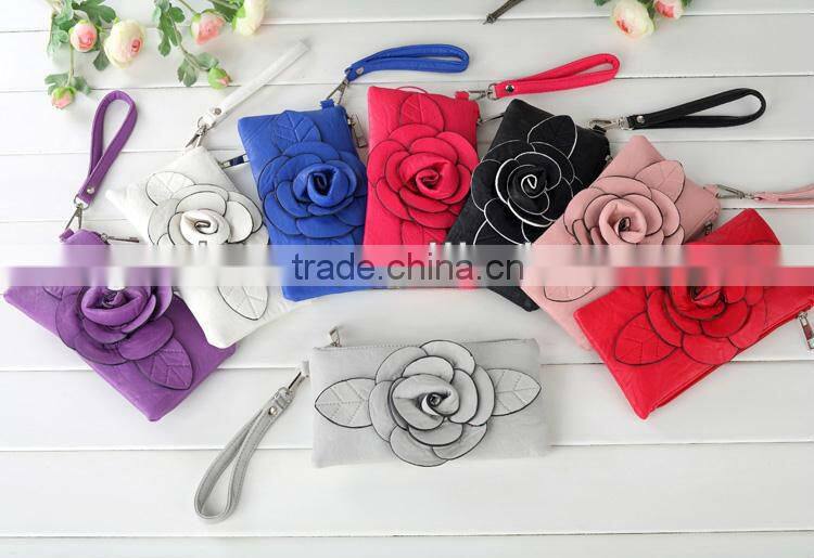 leather pu rose flower purses mobile bag