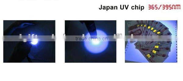 395nm 1W UV LED Flashlight for leak detect or money checking