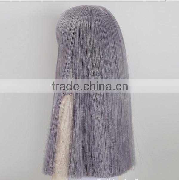 new arrival long silky straight smoke purple doll wig with full bangs
