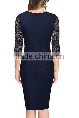 Women's Deep-V Neck Ruffles Floral Lace Fitted Retro Evening Pencil Dress