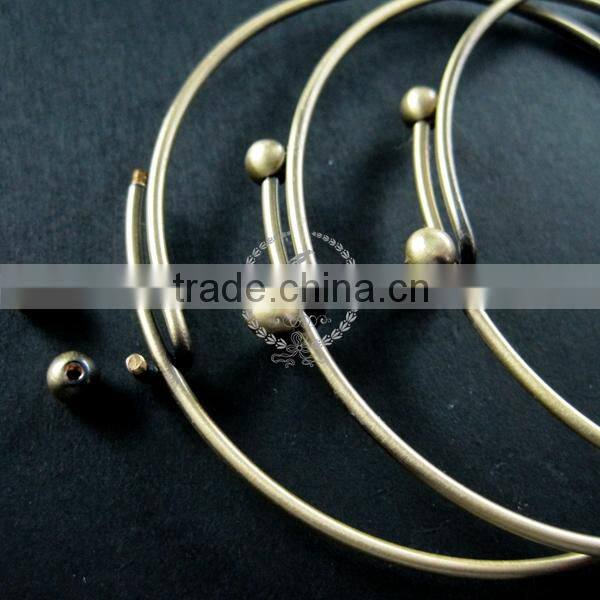 65mm diameter vintage style antiqued bronze brass double beads screw top adjustable DIY wiring bracelet bangle supplies 1900093