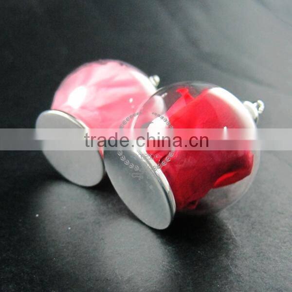 30mm round silver plated glass bottle dome with red,white,pink,blue,purple rose dry flower DIY charm supplies 1820269