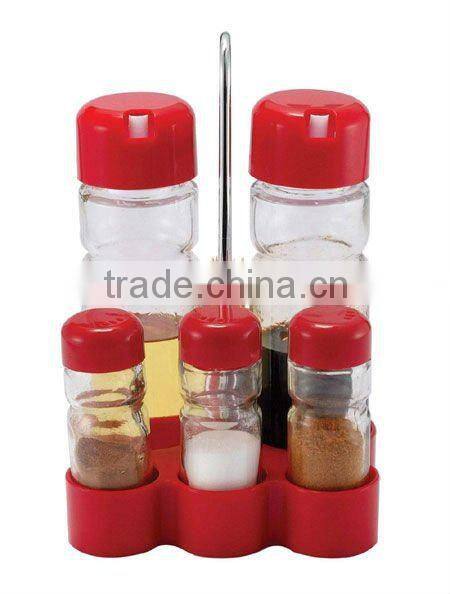 with plastic holder 4pcs glass condiment bottle