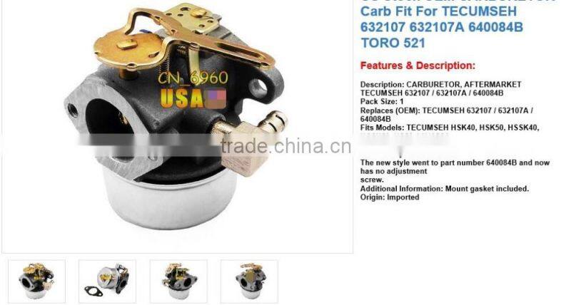 Carburetor Replaces TECUMSEH 632107 632107A 640084B 631955 TORO 521 With Gasket