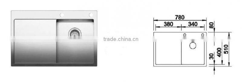 POATS PS-1116 Stainless Steel Sink Overall Size: 780X510X180mm