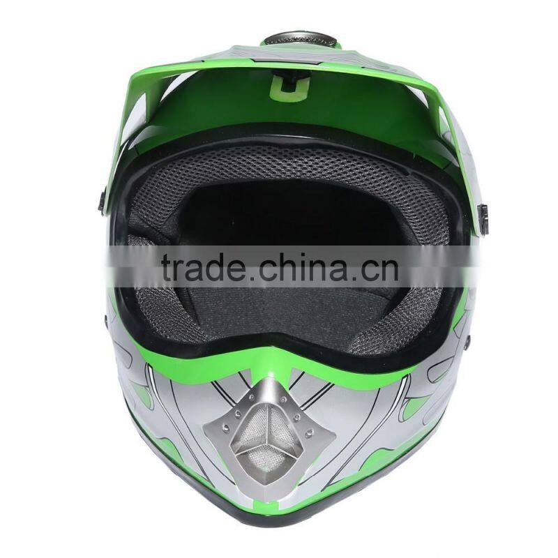 Youth Green Silver Flame Dirt Bike ATV Motocross Offroad Helmet MX+Goggles S/M/L