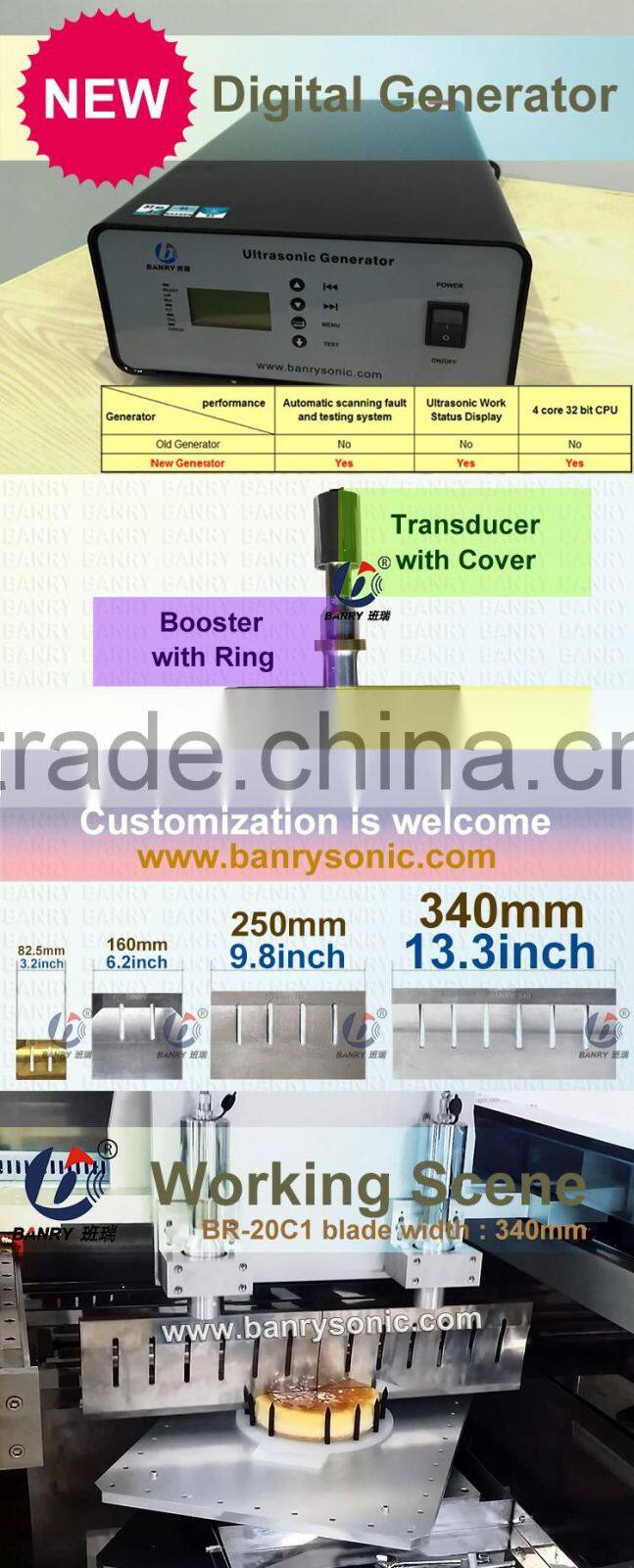 Hangzhou BANRY 20kHz Smooth cut Ultrasonic frozen food cutting machine