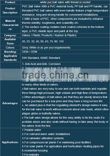 white ball valve pvc with female thread