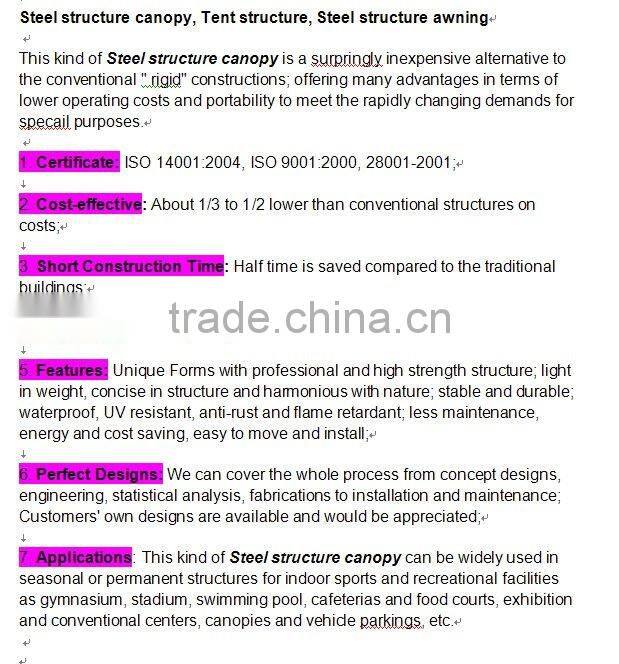 car canopy/steel structure carport/car shelter