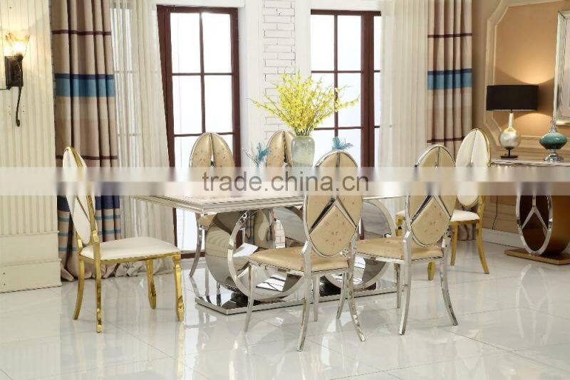 2016 luxury stainless steel dining table/ elegant marble Dining table for wholesale AH068