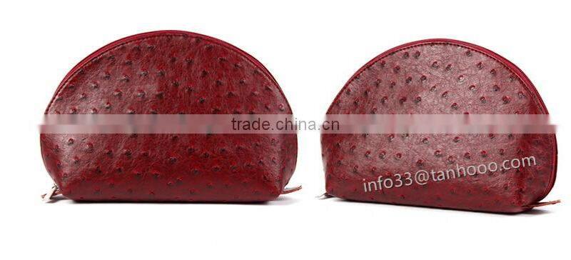 Women's cosmetic bag colorfull fashion Ostrich grain leather make-up bag manufacturer