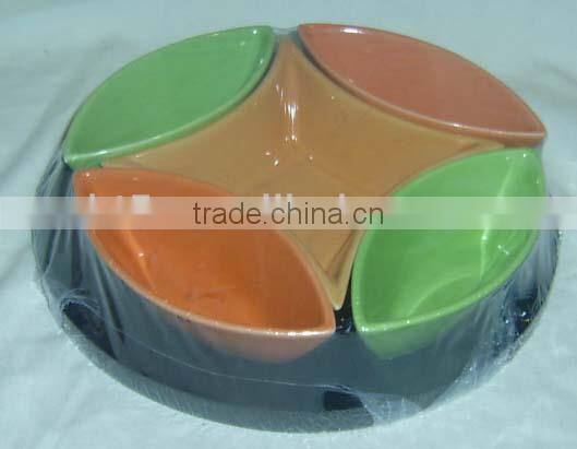 Set of 5 color glazed ceramic snack serving tray