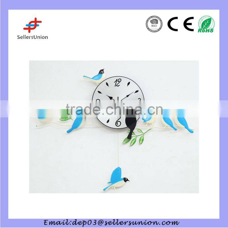Metal Clock Wall Iron Bird Pendulum Clock design Silent Sweep Step Art Clock