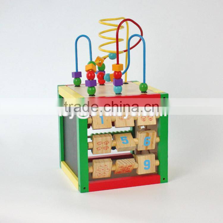 Best educational bead maze toys mini wooden kids activity cube W11B142