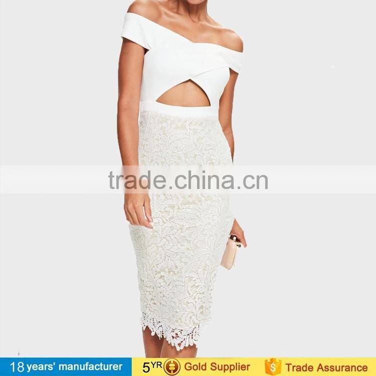Off shoulder beautiful western neck patterns for ladies dresses office women wear party cocktail pencil lace patchwork 2017