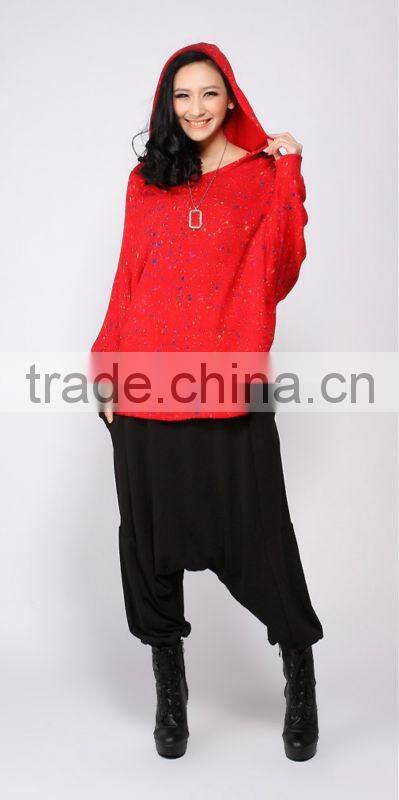 Custom printing cotton casual loose themal pullover hoodie without string for women