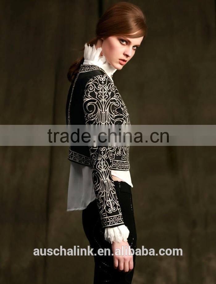 auschalink ladies long sleeve fitted embroidery jackets short style designs