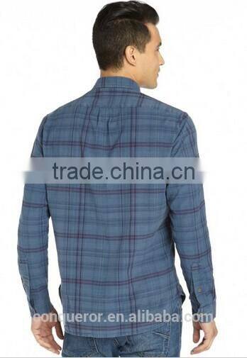 Hot Men's blue check cotton shirt MSRT0077