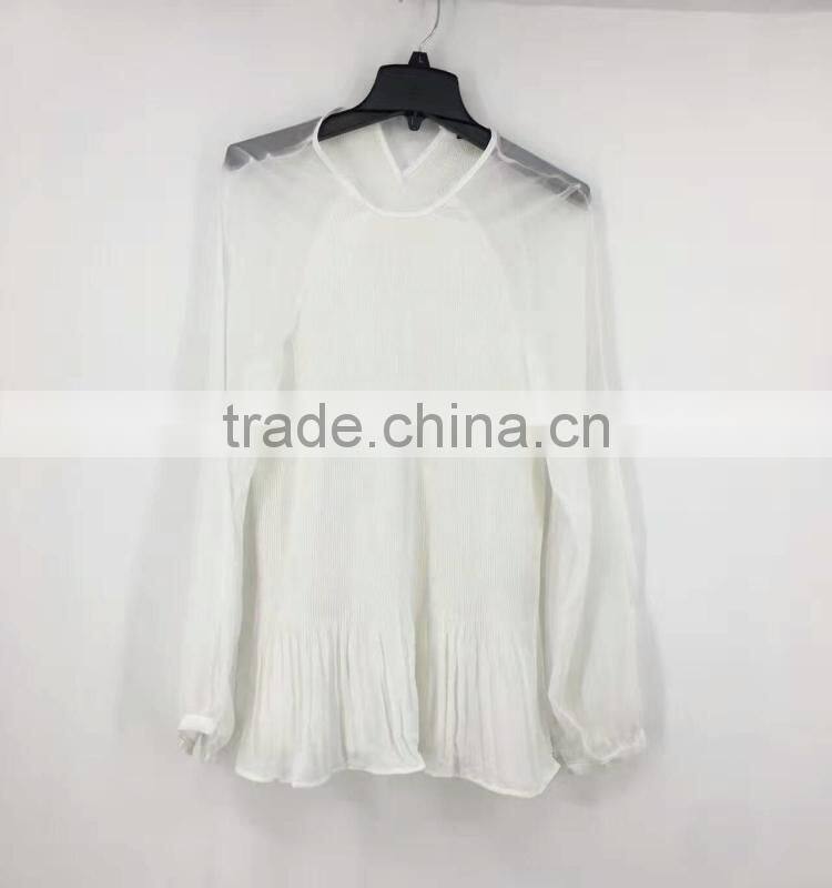 Yiwu stock apparel women pleated transparent sexy chiffon blouse