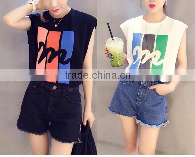 Lady t-shirt , sleeveless round neck t shirt for sexy women