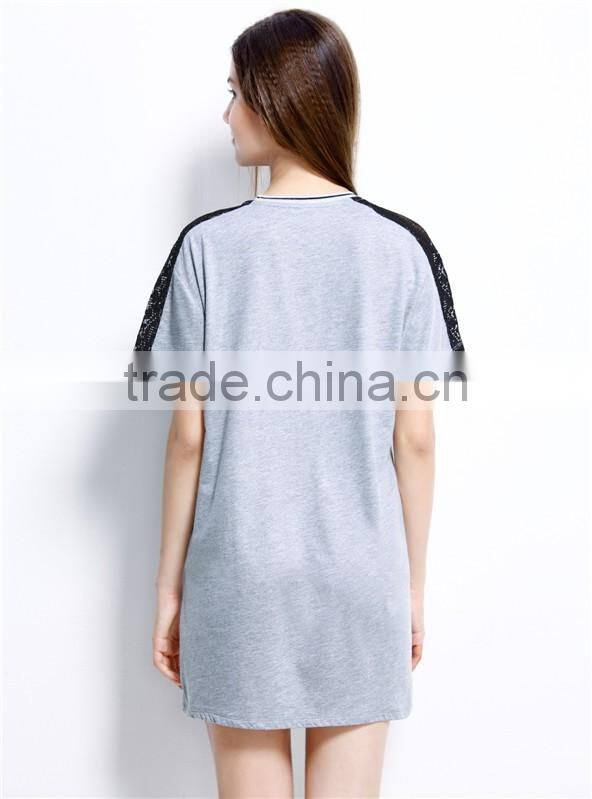 fashion women's contracted front plastisol printing letters embroidery short sleeve longline T-shirt