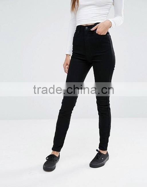 Women Black Denim Destroyed High Waist Skinny Jeans High Quality Jean