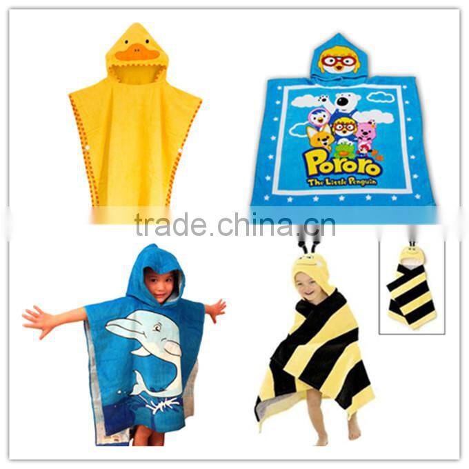 Fast delivery reactive printed 100 cotton velour kids beach towel poncho