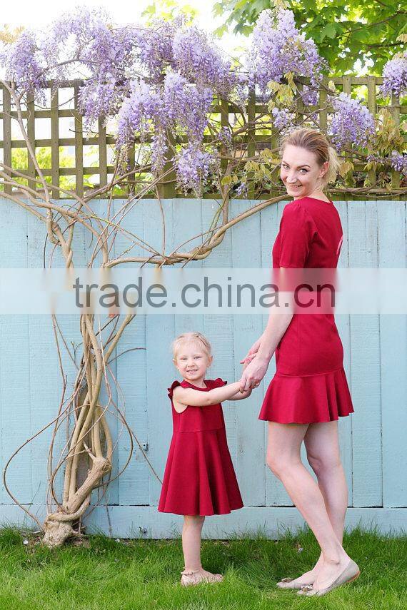 Mother Daughter Matching Dress Set Red Women Party Dress Latest Frock Design