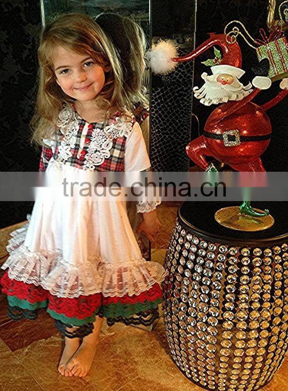 Girls Classic Long Sleeved Plaid Vintage Lace Embellished Nightgown Baby Christmas Sleepwear