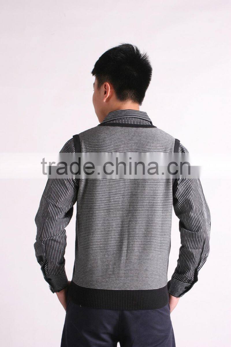 Thin Grey White Striped Cotton Sweater Shirt