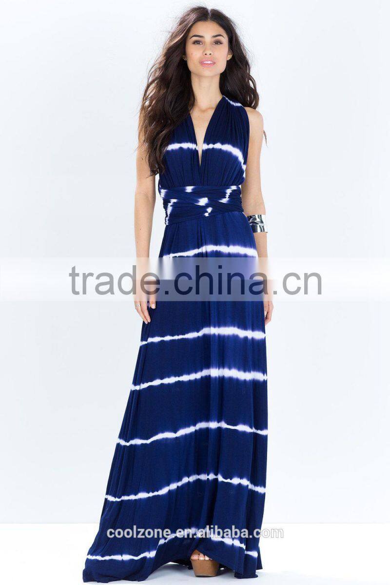 Fashion cross halter tye die women maxi dress floor lenght long dresses