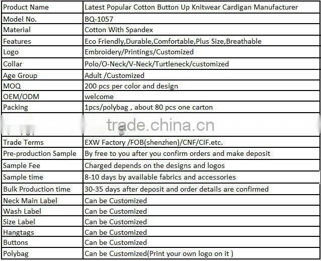 Latest Popular Cotton Button Up Knitwear Cardigan Manufacturer