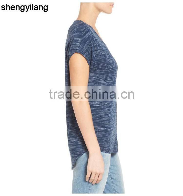 rayon,polyester,spandex tri-blend curved hem v neck wholesale short sleeve t shirts