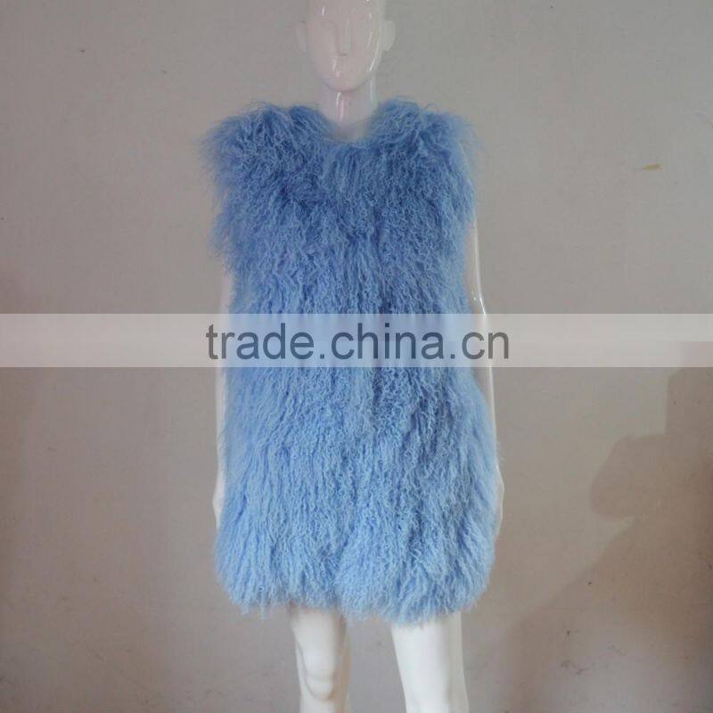 SJ036-02 Customized Size Real Genuine Sheep Fur Vest / Lamb Fur Over Coat For Winter