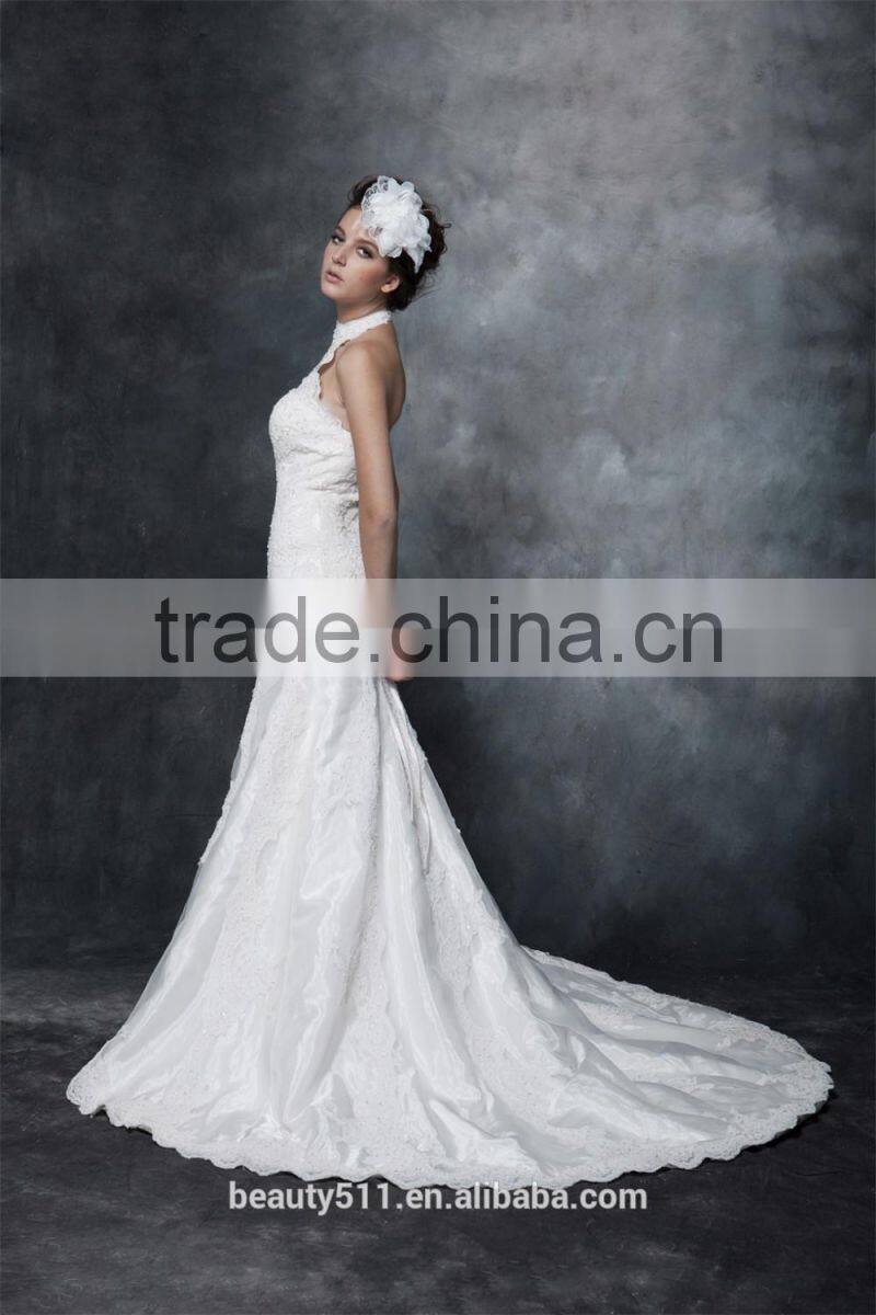 Sheath Halter Neck Lace-Up Taffeta Wedding Dress AS29602