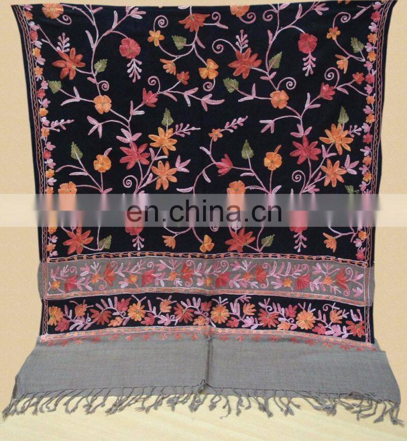 Wool Pashmina shawl with fancy wool embroidery