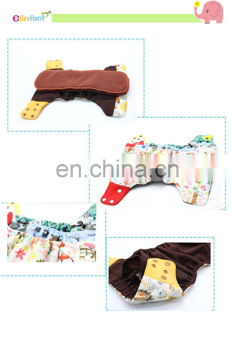 Elinfant Washable Coffee Fiber Fleece Cloth Diaper With Flexible tab Reusable Baby cloth diaper factory