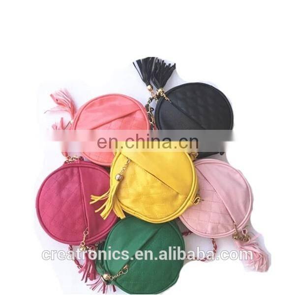 CR fast delivery styling elegant round shape tassels zipper with long chain women purse red crossbody shoulder bag