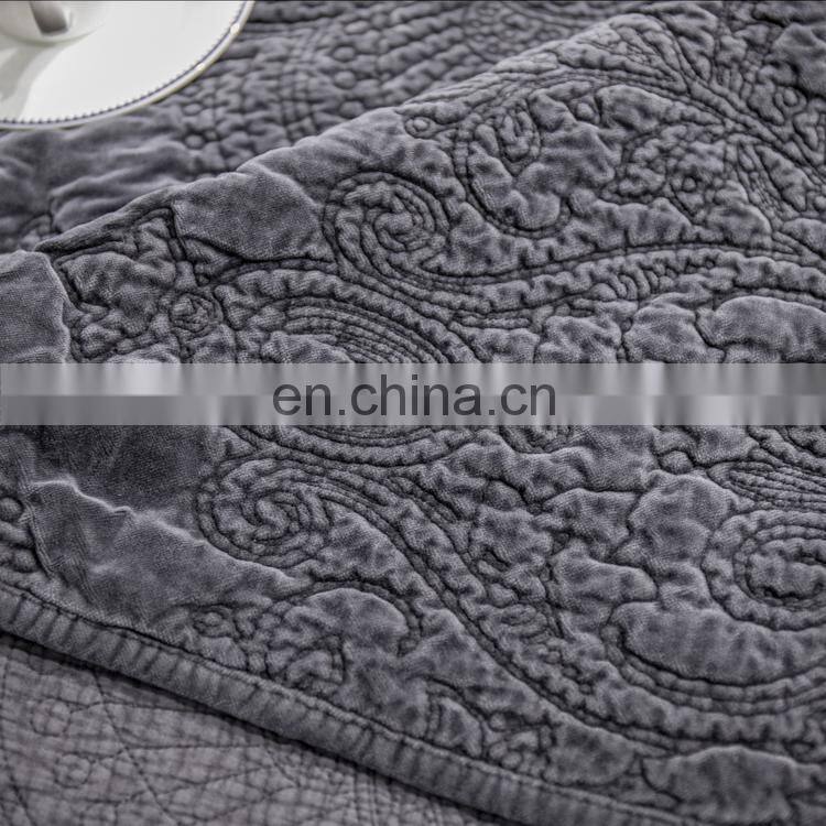 Comfortable gray color 100%cotton velvet embossed quilt Bedspread /bedding sheets set 3d