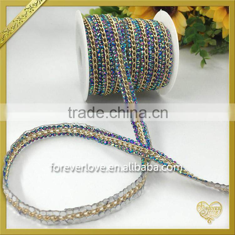 Resin beads bling rhinestone chain hot fix hanging fake crystal decoration pieces FHRS-033