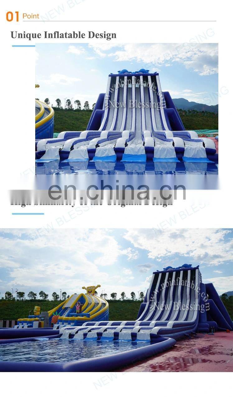 Cheap commercial amusement swimming pool six lane inflatable water slides with pool