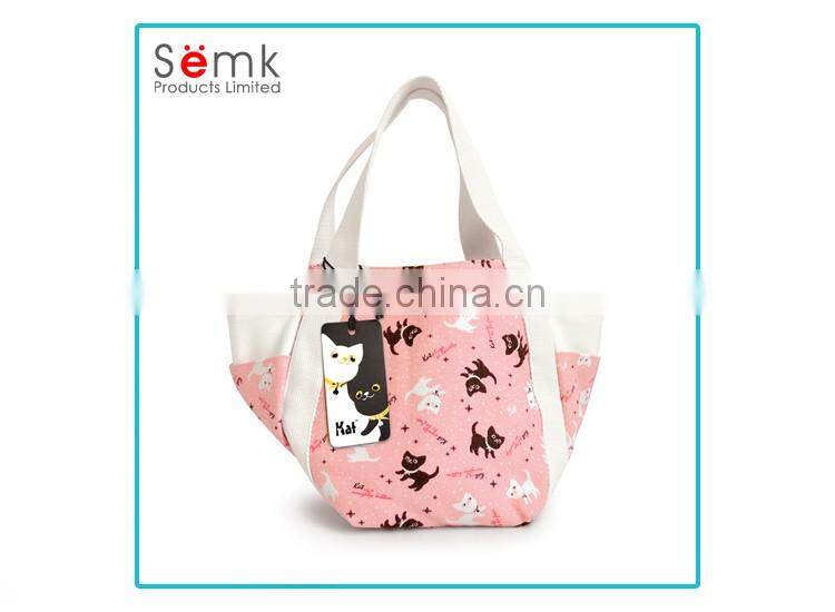Fashion women beautiful pink full color printing non-woven neoprene tote bag