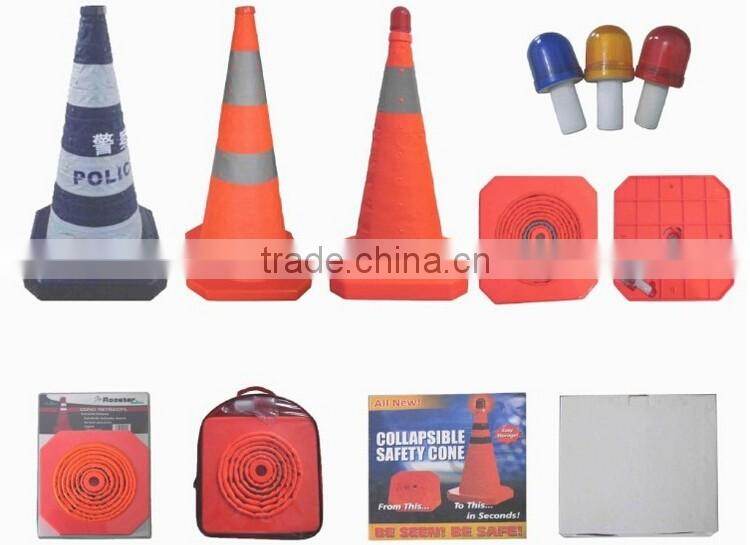 Led light traffic cone with portable emergency light