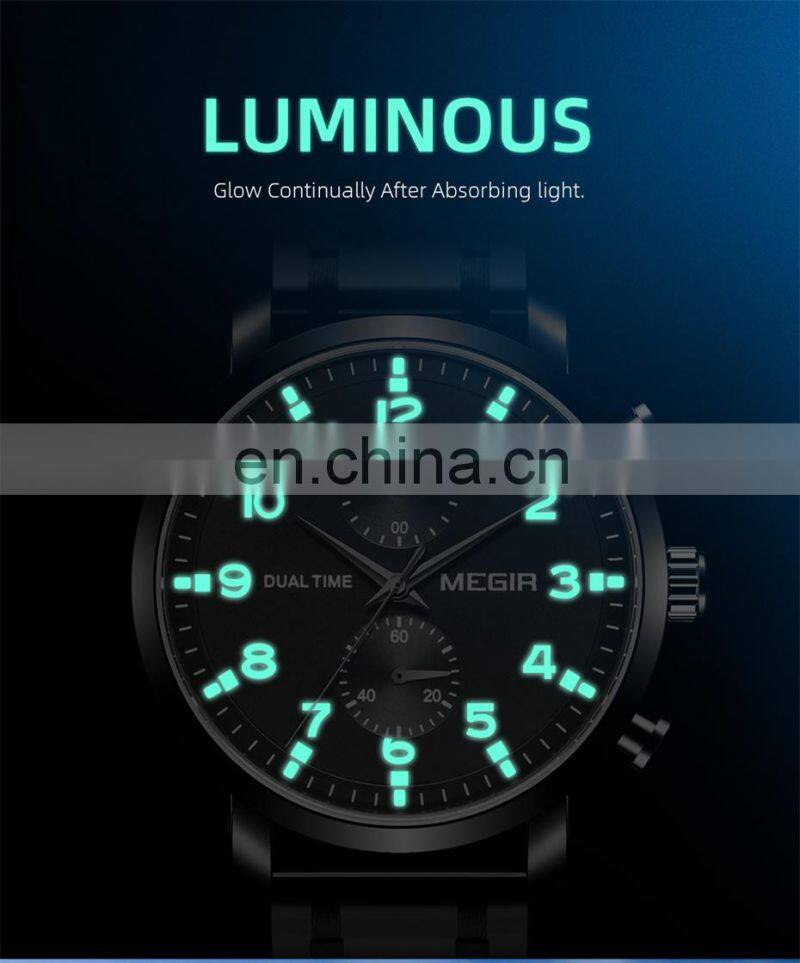 MEGIR 2160G Men Quartz Wristwatch Waterproof Business Multifunctional Stainless Steel Mans Watches