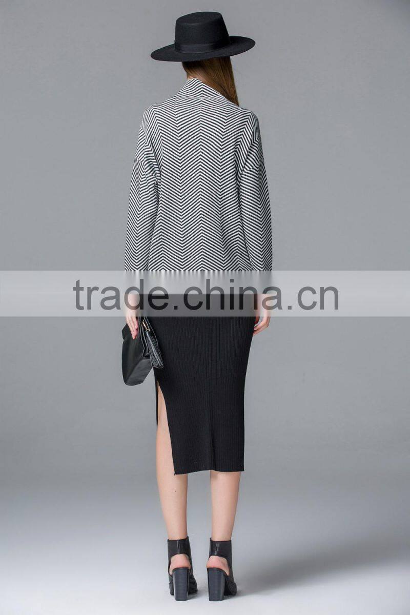 Special design strips pullover collar sexy knitwear knit sweater for Fashion leads