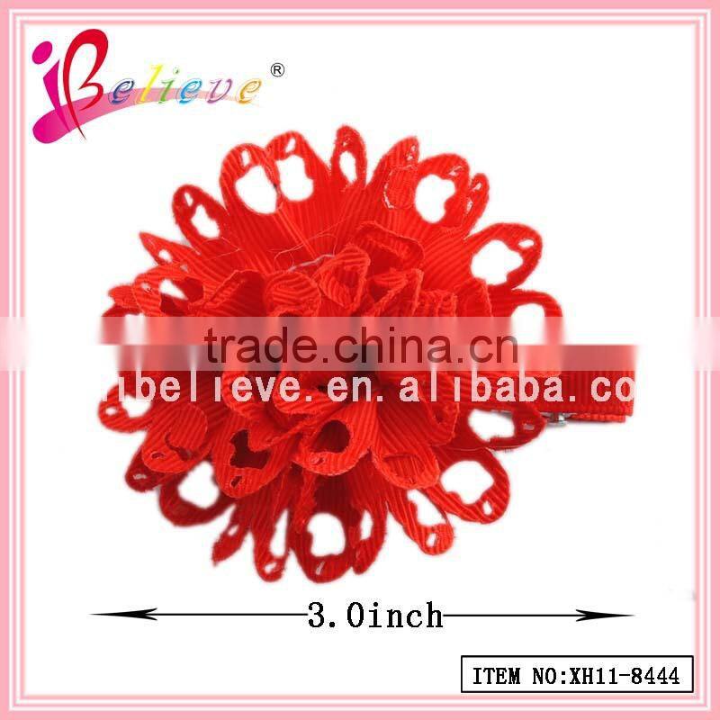 Super hot sale solid ribbon flower fancy hair clips for girls fashion jewelry (XH11-8444)