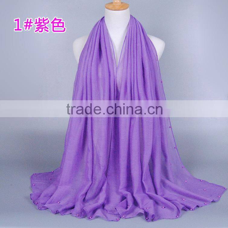 New Design Cotton Colorful Pearl Beads Muslim Hijab Shawl
