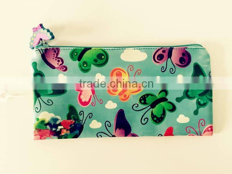 top quality pu material butterfly design digital printing pencil case