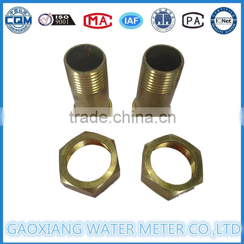 Brass connection and nut for multi jet water meter