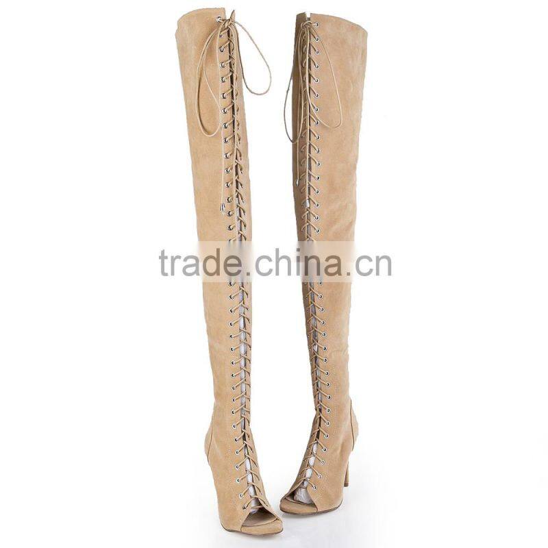 Fancy Hand Made Shoes boots Ladies Summer Peep Toe Long Boots Lace Up Thigh High Boots for Women